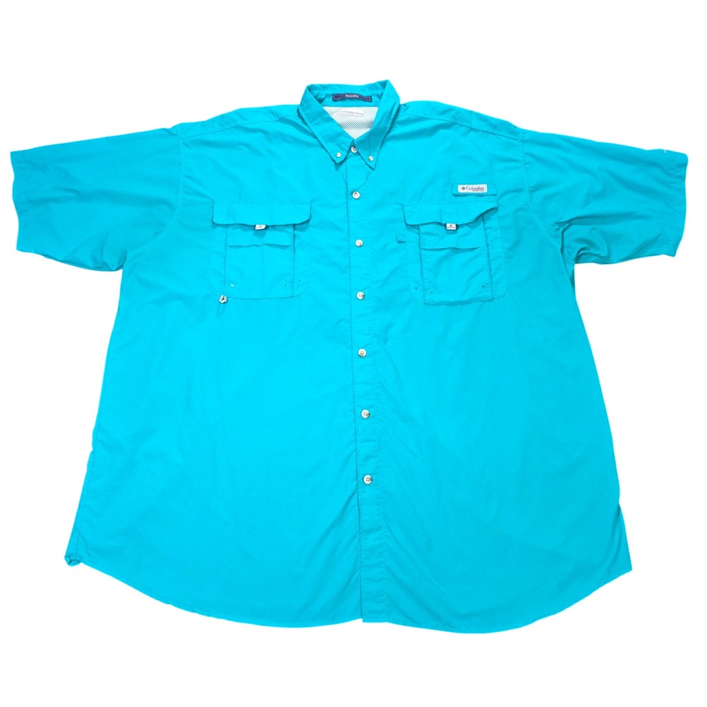 Columbia PFG Bahama II Fishing Shirt Mens 3XT Blue Short Sleeve Vented Button Up